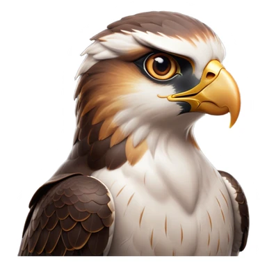 Cinematic Noble Falcon Portrait Emoji, Poised and majestic, with a streamlined, muscular build, a sharply hooked beak, and intense, piercing eyes that exude focus and speed, Simplified yet sharp and sophisticated features, highly detailed, glowing with a soft, amber radiance, high shine, intelligent and commanding, stylized with an air of aerial authority, focused and swift, soft glowing outline, capturing the essence of a watchful and confident falcon that appears ready to soar out of the screen with effortless power! sticker
