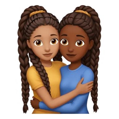 one black girl with long braids. one black girl with 2 long braids. and one tan girl with brunette hair hugging sticker