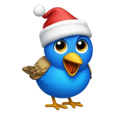 Fat Blue bird with Christmas hat sticker