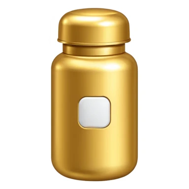 gold pill bottle and whit sticker