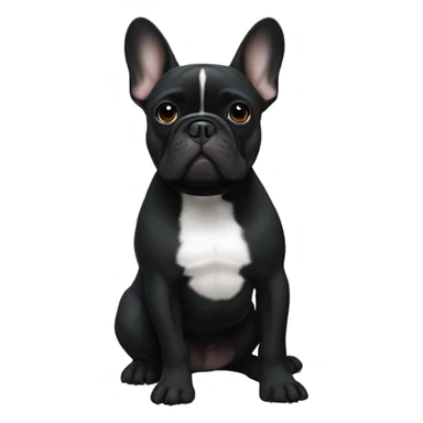 Fully black french bulldog with white chest sticker