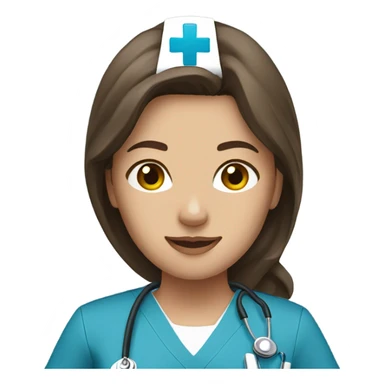Nurse, woman, long brunette hair, blue scrubs sticker