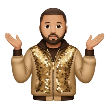 DJ Khaled with dark brown hair, beige sequin outfit sticker
