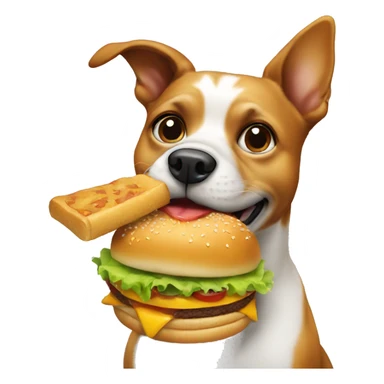 Dog eating a hamburger  sticker