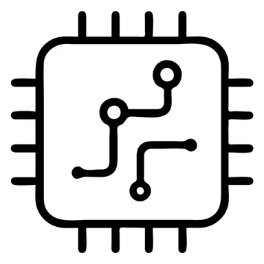 Modern curved CPU processor chip with rounded corners and sleek design. Simple circuit pattern inside, no text, designed as a contemporary app icon sticker