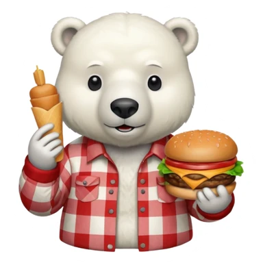 polar bear with burger wearing red checkered shirt sticker
