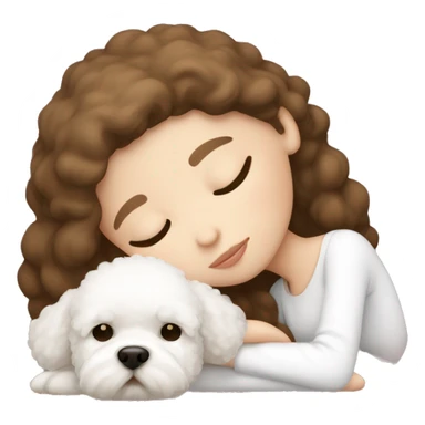 White girl brown hair sleeping with Mini Bichon sticker