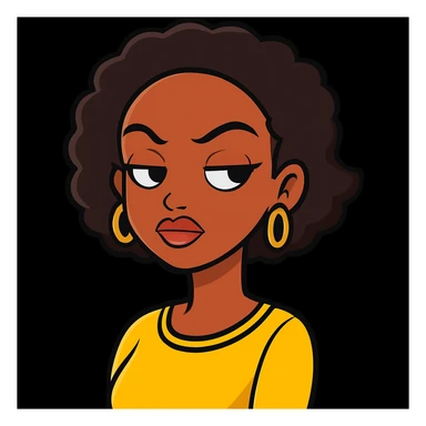 Make the Jamaican woman's side eye expression sassier. The original style is sticker style, but since sticker style does not support editing, please keep the look consistent while enhancing the sassiness of the expression. sticker
