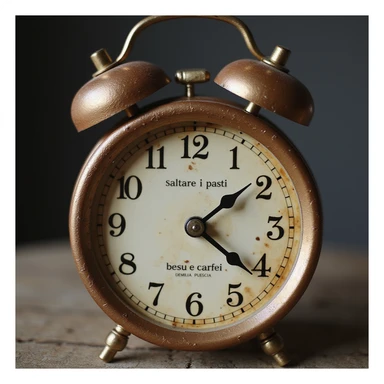 Uomo che salta la colazione e beve solo un caffè, orologio che segna le 11:00, testo in italiano: 'Saltare i pasti'. sticker