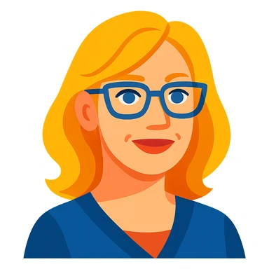 vibrant toon style blonde 40 year old woman with blue eyes and glasses sticker