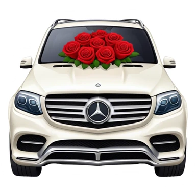 White Mercedes GLS 600 with red roses on the hood sticker