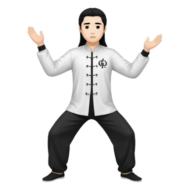 homme au cheveux long qui pratique le qi gong, habits noirs ou blancs, en position debout sticker