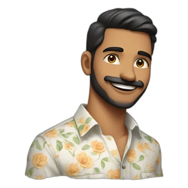 Indian 23 year old male with Indian fair complexion with beard and moustache, white floral shirt , smiling and winking  sticker