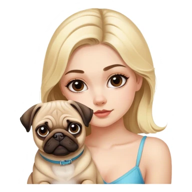 coquette blonde girl, with a pug sticker