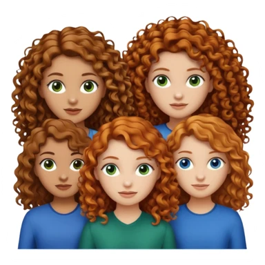 Make me 3 girls. One with medium size curly ginger hair, white skin and green eyes,  one with long curly dark brown hair with a little just a little darker skin and brown eyes,  and one with white skin and straight dark blonde hair and blue eyes  sticker