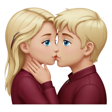 kiss-kiss boy and girl blue eyes and blond hair cloth burgundy color sticker