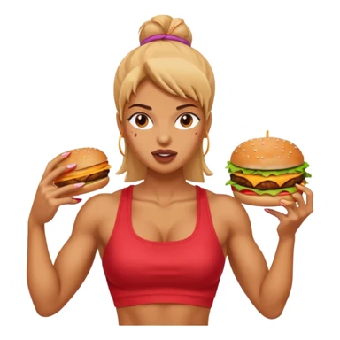 strong lean woman with visible strong abs eating a burger sticker