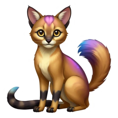 Colorful iridescent Asian painted anime-styled big-eyed shiny glorious divine marked exotic cool beautiful realistic caracal-civet-oncilla-animal-Fakémon-hybrid-fursona (full body) sticker