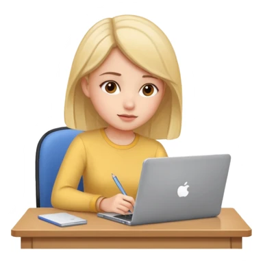 girl sitting at desk with laptop sticker