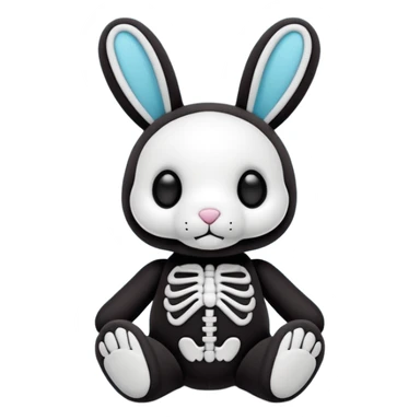 Emoji pour twitch d'une peluche lapin squelette noir qui dit bonjour sticker