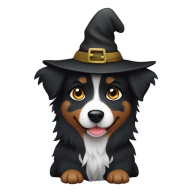 Small black australian shepherd dog witch hat sticker
