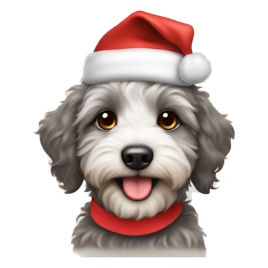Aussidoodle puppy wearing Santa hat and red bow sticker
