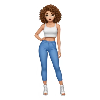 Full body teenage girl with curly brown hair, heavy makeup, big lips, crop top and choni style clothing sticker
