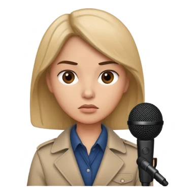 a journalist with a microphone sticker