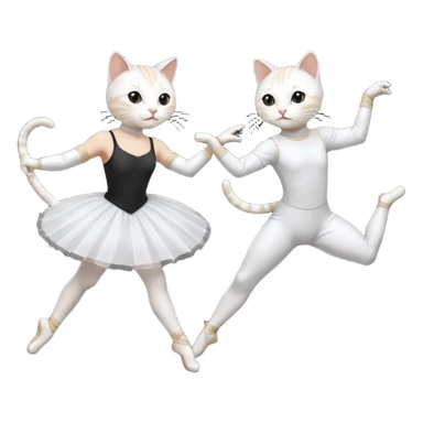 A white female cat doing ballet and a black male cat doing fencing sticker