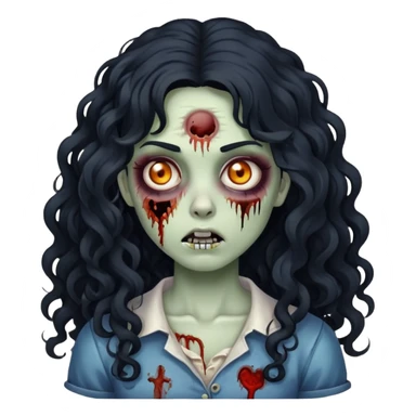 zombie girl with long and thick curly black hair sticker