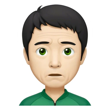 Seong Gi-hun : age 60, skinny and bony face, small mouth, unkempt black hair and tired eyes, Green player tracksuit. sticker