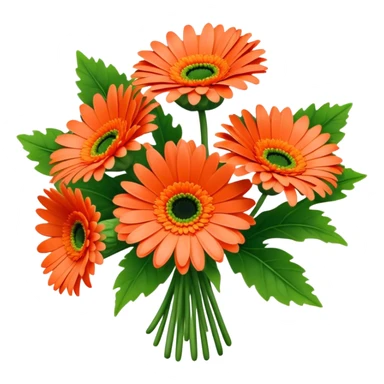 bouquet Coral Gerbera Daisy, luxuriant, leaf, bud, orange style sticker