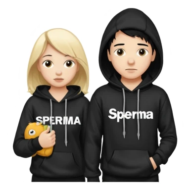 chce by to byla taka emotka 🙍‍♂️
chlopaka z czarnymi losami i czarna bluza z biaty.m
napisem "sperma" na srdoku i zeby za nim stala taka ladna blondynka z wlosami do klatki piersiowej ciagnaca za sznurek od
kaptura od bluzy tej pierwszej osobyl sticker