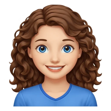 young blue-eyed and wavy brown-haired woman smiling cheerfully  sticker