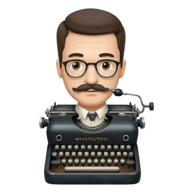 moustache man with vintage typewriter sticker