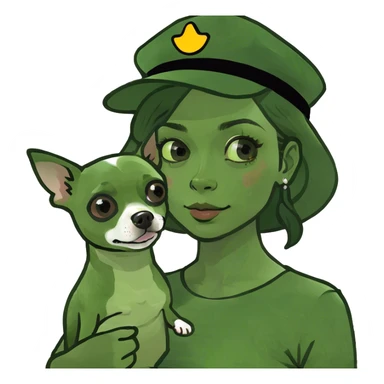 Brown girl with brown hair with a chihuahua sticker