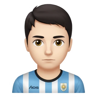 A dark-haired person with dark circles under their eyes and an Argentina t-shirt, with short and long hair but not combed. sticker