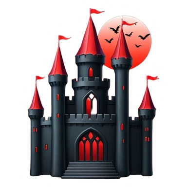 iOS sticker, dark castle, black walls, red windows, minimal fantasy sticker
