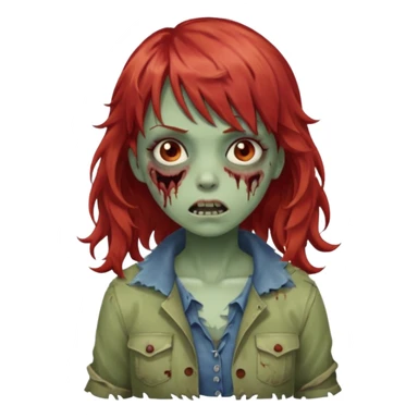 Uma zumbi garota com cabelo vermelho ondulado e franja sticker