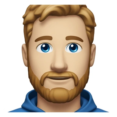 A head and shoulders shot of a 33 year old white man, with short brown hair, with beard facial hair,   with blue eyes wearing a t-shirt. sticker