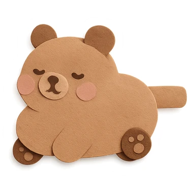 fluffy vacuum cleaner bear rolling adorably with tiny paw wheels, soft brown pastel, full-body sticker