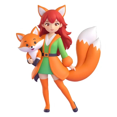 An anime girl with red hair in a fox costume sticker