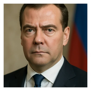 photorealistic, highly detailed portrait of Dmitry Medvedev with a serious expression and realistic facial features, maximum quality sticker
