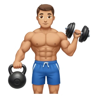 buff man with blue shorts holding kettlebell sticker