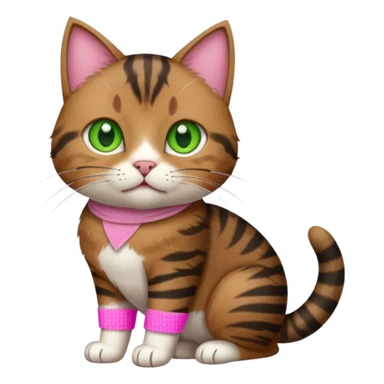 a  brown and black tabby cat, with a pink bandage on her front paw, realistic sticker