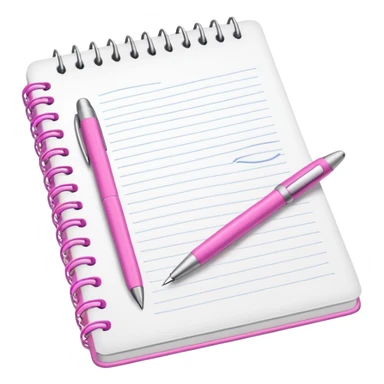 white notebook with some list on it and a pink pen nearby sticker