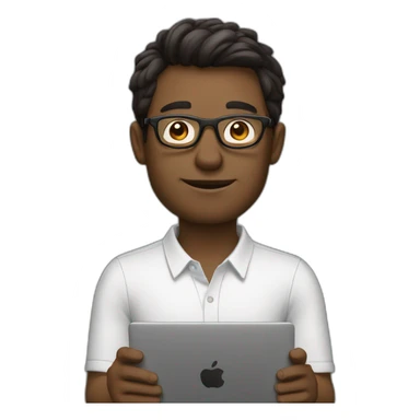 man with laptop in front, round glasses, dark brown hair sticker