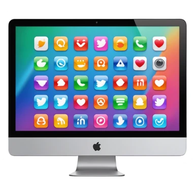 Emoji style iMac screen displaying app icons in grid sticker