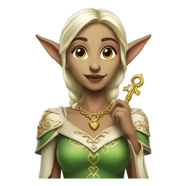 an elf woman login holding a big key sticker