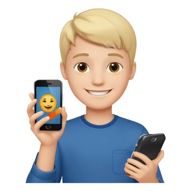 Boy with mobile calling sticker